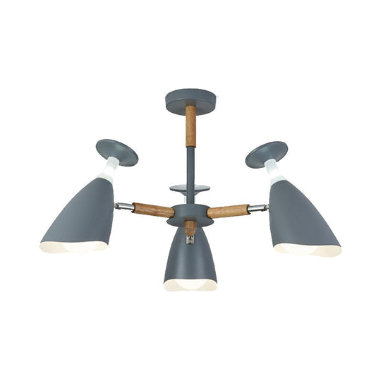 Rotatable Nordic Suspension Light With Goblet Shades - Green Grey White Metal Wood Chandelier For