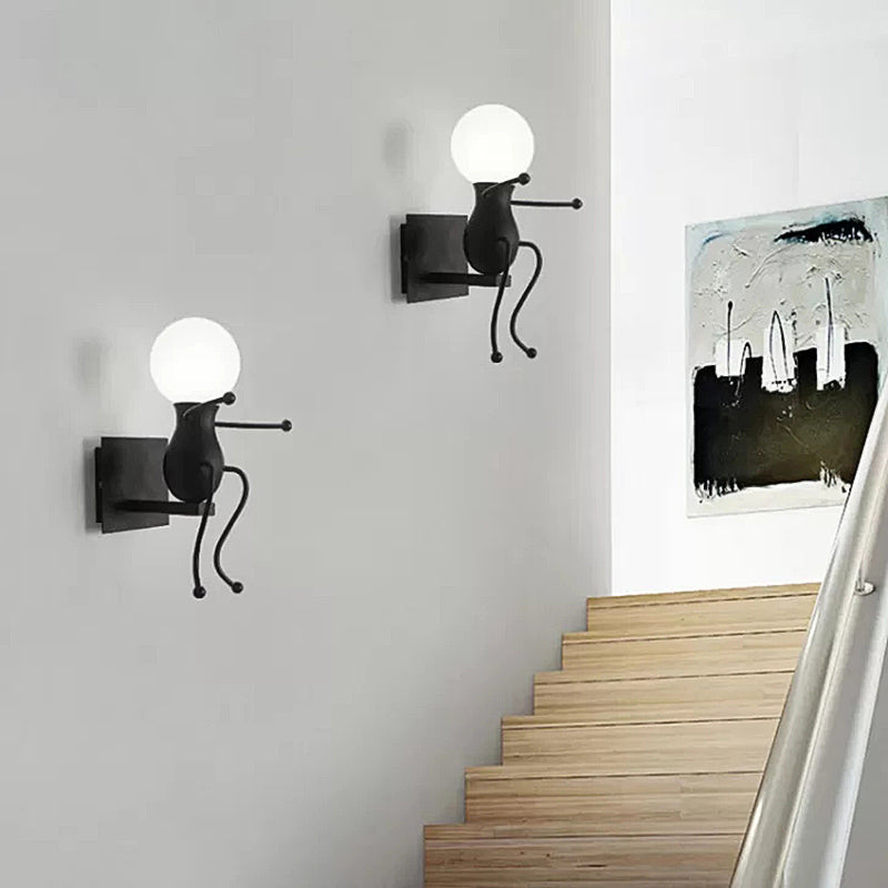 Modern Robot Wall Sconce One-Head Bare Bulb Light For Hallways - Metal Finish Black