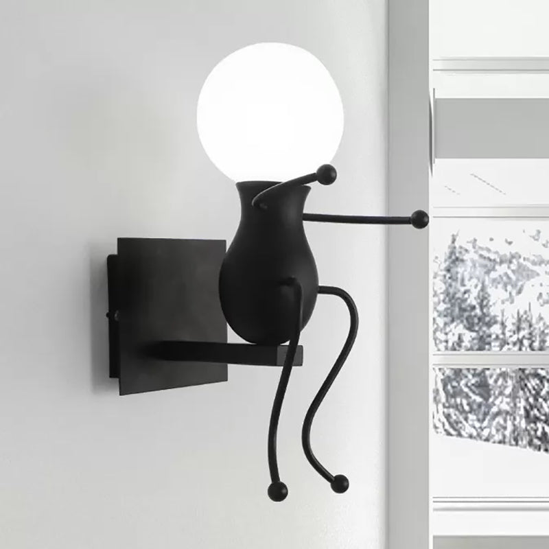 Modern Robot Wall Sconce One-Head Bare Bulb Light For Hallways - Metal Finish