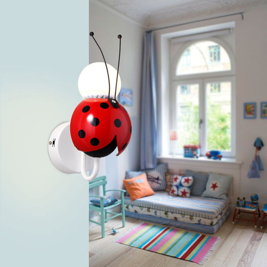 Contemporary Small Red Ladybug Wall Light - Plastic Sconce For Stairs