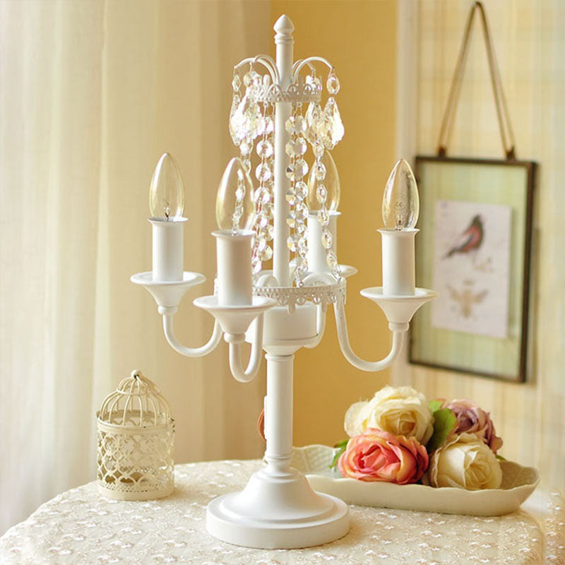 Crystal Bead Metal Table Light - Traditional Style Desk Lamp For Living Room