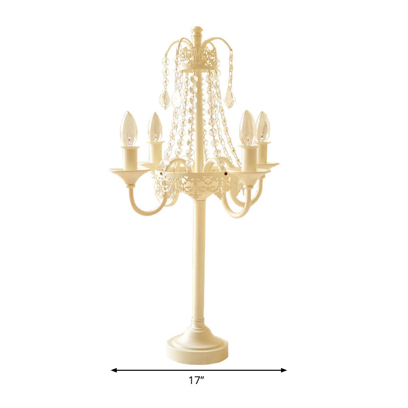 Crystal Bead Metal Table Light - Traditional Style Desk Lamp For Living Room