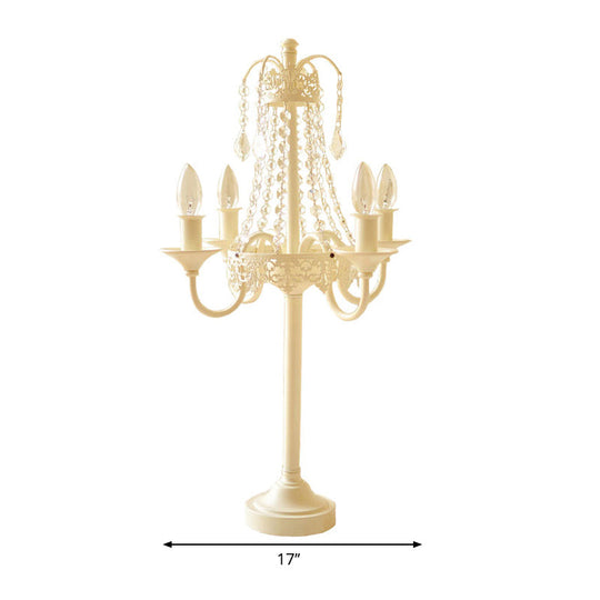 Crystal Bead Metal Table Light - Traditional Style Desk Lamp For Living Room