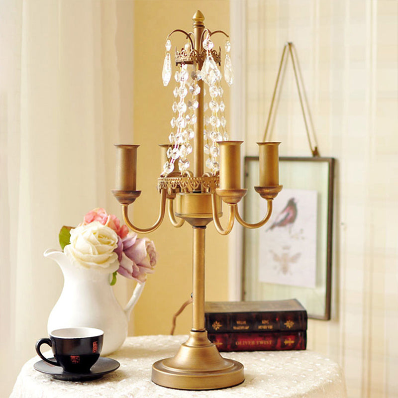 Crystal Bead Metal Table Light - Traditional Style Desk Lamp For Living Room Brown / 12