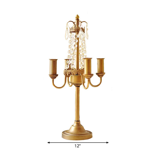 Crystal Bead Metal Table Light - Traditional Style Desk Lamp For Living Room