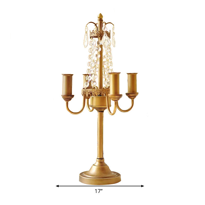 Crystal Bead Metal Table Light - Traditional Style Desk Lamp For Living Room