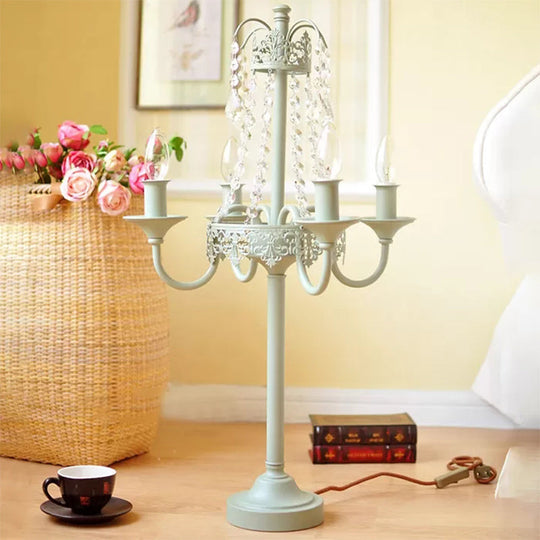 Crystal Bead Metal Table Light - Traditional Style Desk Lamp For Living Room