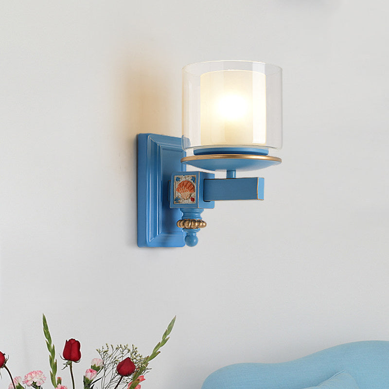 Stylish Nordic Cylinder Wall Light With Shell Deco: Metal & Glass Lamp For Stair