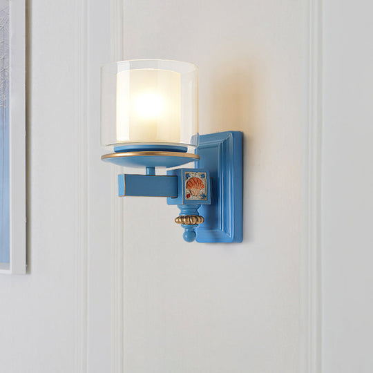 Stylish Nordic Cylinder Wall Light With Shell Deco: Metal & Glass Lamp For Stair