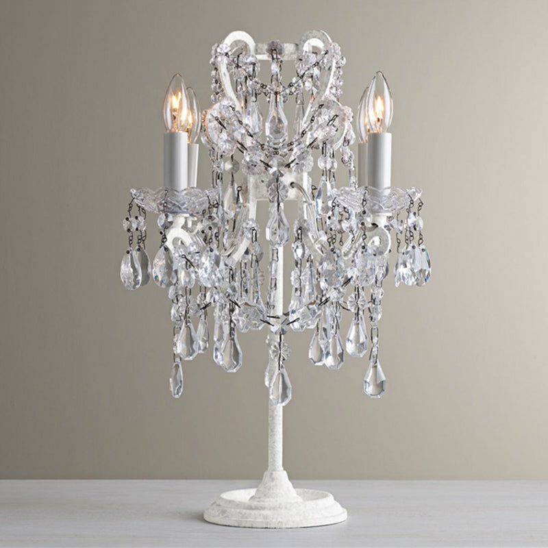 White Metal Table Lamp With Crystal Deco: Luxurious Style For Adult Bedroom / B