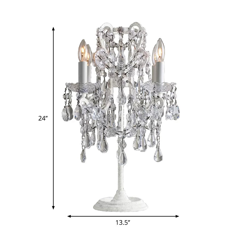 White Metal Table Lamp With Crystal Deco: Luxurious Style For Adult Bedroom