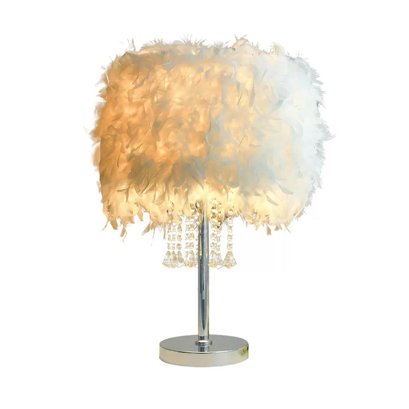 Romantic Feather White Table Light With Clear Crystal Bead For Hotel Or Restaurant - Drum Desk