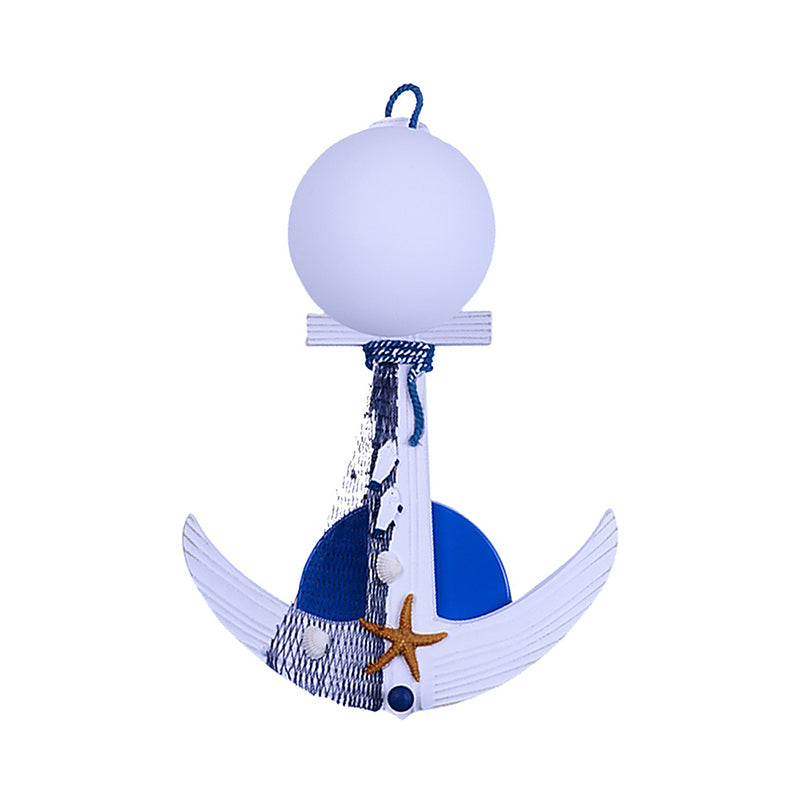 Nautical White Wall Sconce With Anchor Design: 1-Light Metal Light For Front Door