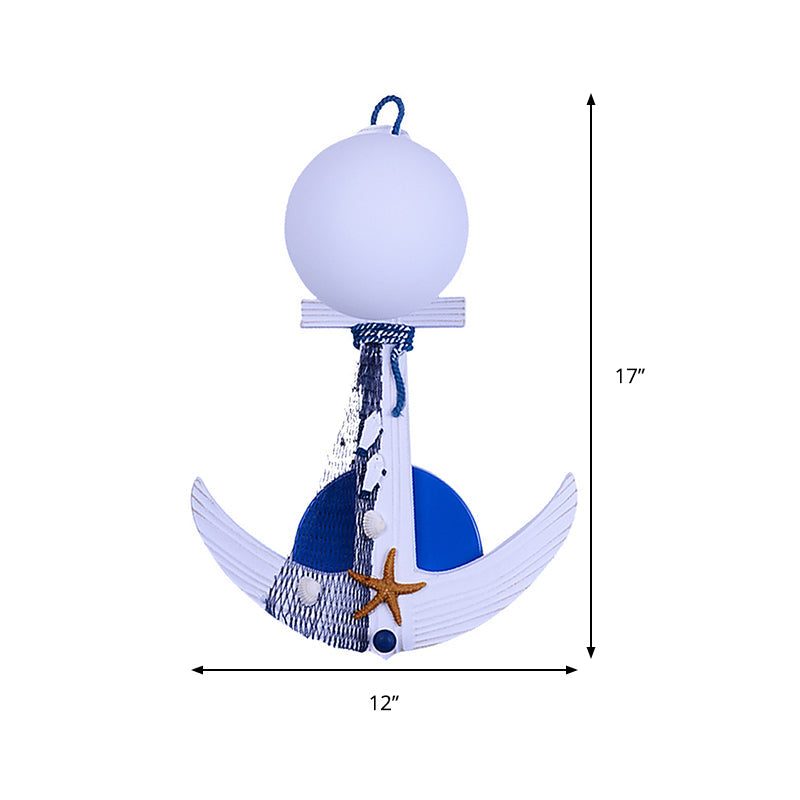 Nautical White Wall Sconce With Anchor Design: 1-Light Metal Light For Front Door