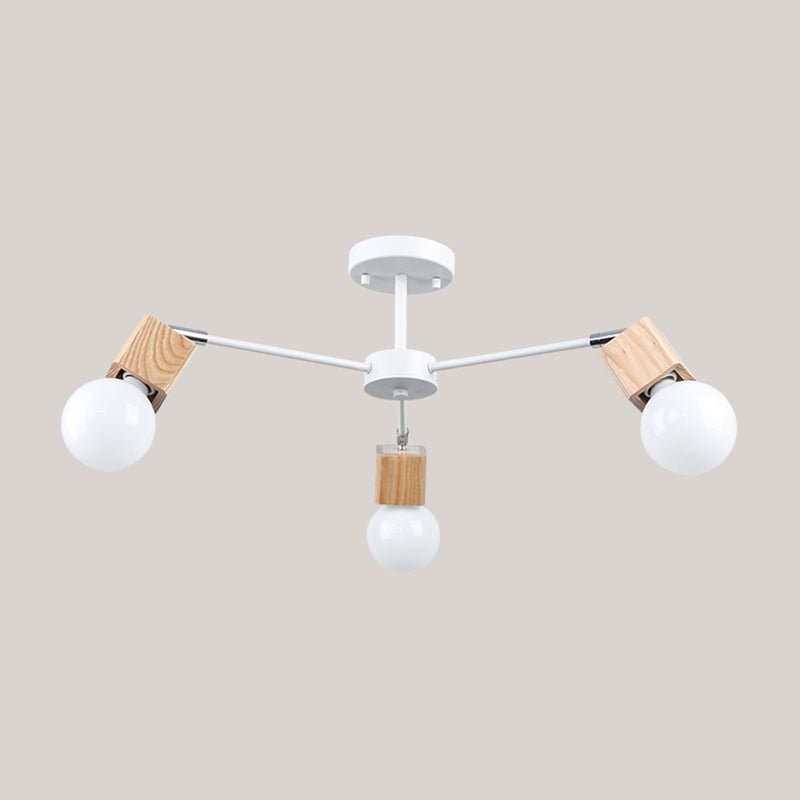 Semi-Flush Open Bulb Ceiling Light With Square Loft Style Design - 3/5 Heads Wood Metallic Mount