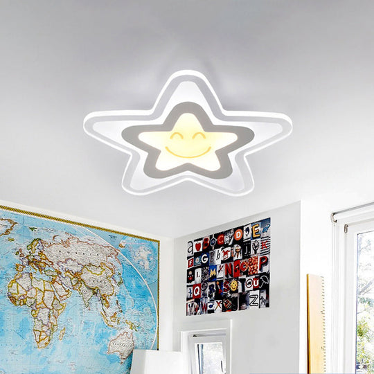 Star Shaped LED Flush Ceiling Light, Ideal for Boys Bedroom, White Acrylic Ceiling Lamp