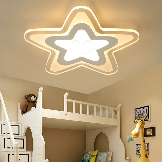 Star Shaped LED Flush Ceiling Light, Ideal for Boys Bedroom, White Acrylic Ceiling Lamp