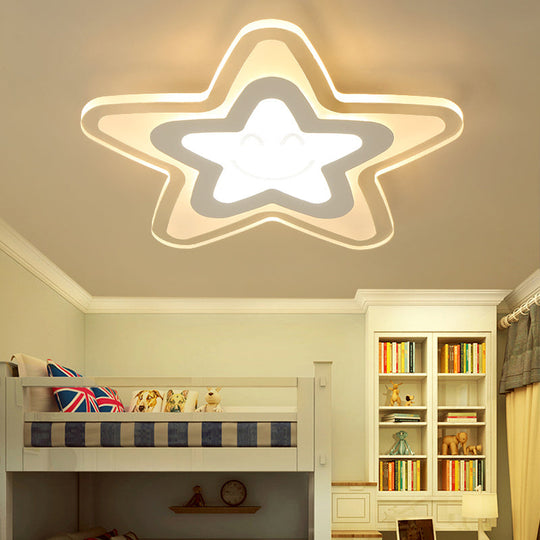 Star Shaped LED Flush Ceiling Light, Ideal for Boys Bedroom, White Acrylic Ceiling Lamp