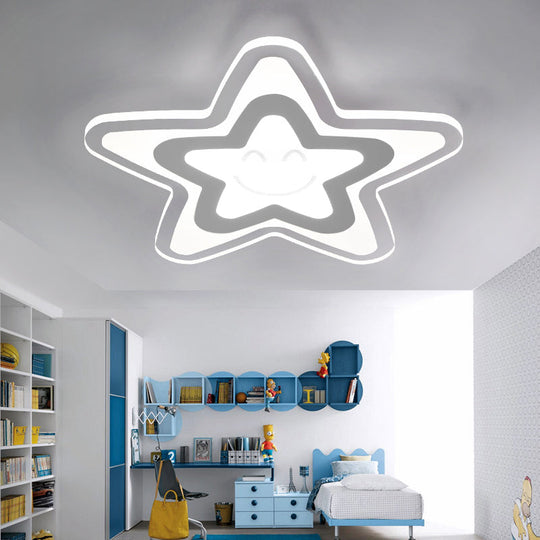 Star Shaped LED Flush Ceiling Light, Ideal for Boys Bedroom, White Acrylic Ceiling Lamp