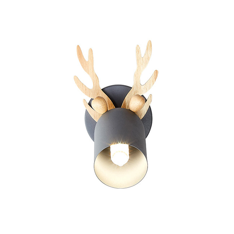 Nordic Stylish Wall Light Sconce With Tapered Shade And Antler Detail For Living Room