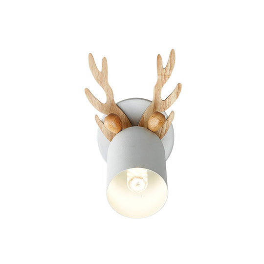 Nordic Stylish Wall Light Sconce With Tapered Shade And Antler Detail For Living Room