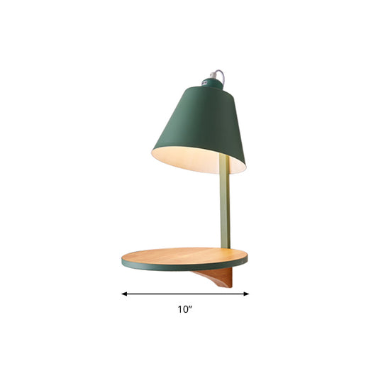 Modern Metal Cone Wall Sconce With Shelf - Bedroom Lamp