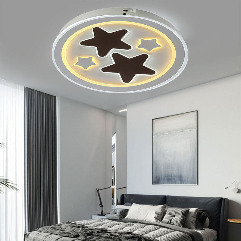 Round Led Flush Mount Ceiling Light In White Finish - Ideal For Adult Bedroom Décor / Star