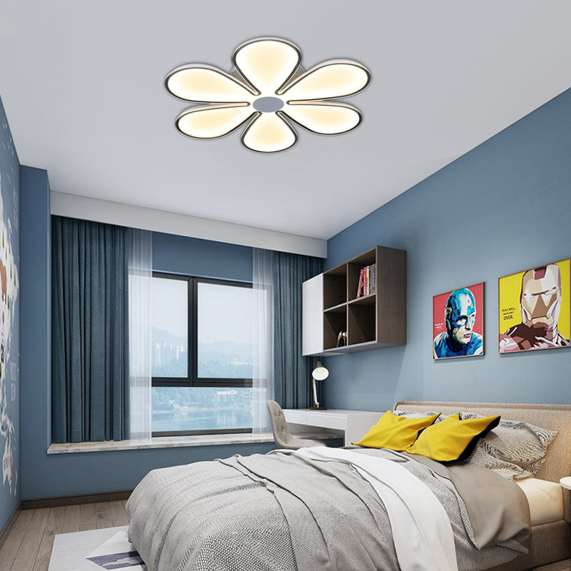 White Flower Study Room LED Ceiling Lamp- Acrylic, Creative Design