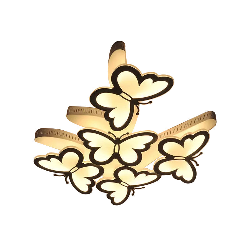 Romantic Butterfly Ceiling Light For Girls Bedroom - White Acrylic Flush Mount