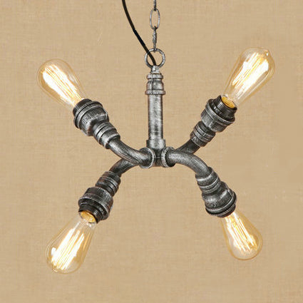 Industrial Wrought Iron Chandelier Pendant Light - Exposed Bulbs 4 Heads Bronze/Aged Bronze Finish