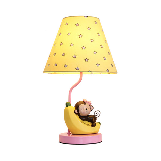 Cute Blue Banana & Monkey Table Lamp For Girls Bedroom - Metal Light Single Head