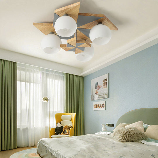 Kids Windmill Ceiling Light Fixture with Globe Shade - 4 Lights, Kindergarten Flush Mount