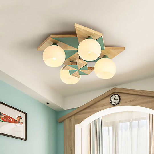 Kids Windmill Ceiling Light Fixture with Globe Shade - 4 Lights, Kindergarten Flush Mount