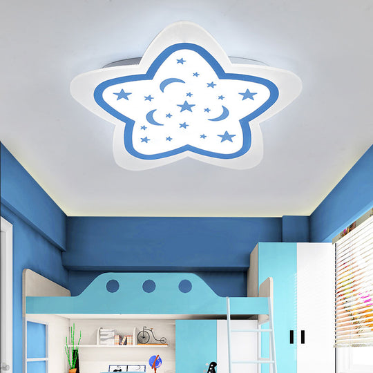 Art Deco Star Shape Ceiling Light For Kids Bedroom - Acrylic Flush Mount Blue / 16