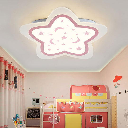 Art Deco Star Shape Ceiling Light For Kids Bedroom - Acrylic Flush Mount Pink / 16