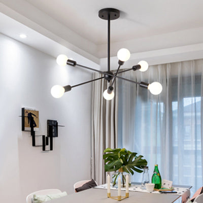 Bare Bulb Ceiling Chandelier - Vintage Metal Suspension Pendant Light In Black