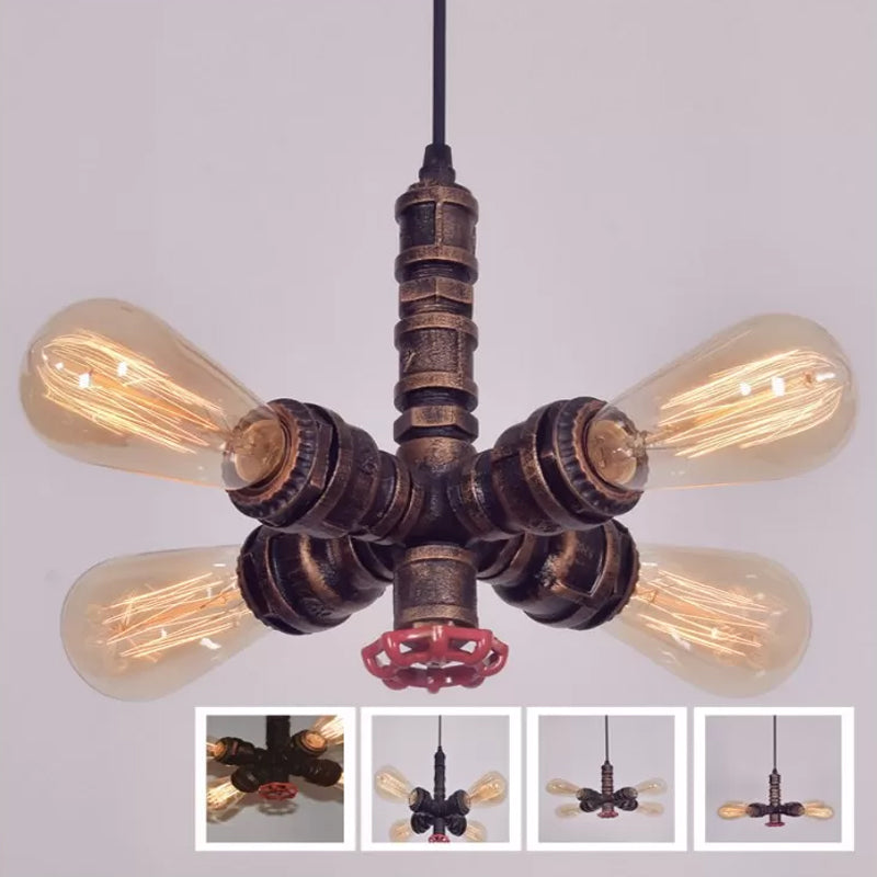 Metal Pendant Chandelier - 4-Light Radial Design in Bronze/Black - Perfect for Living Room