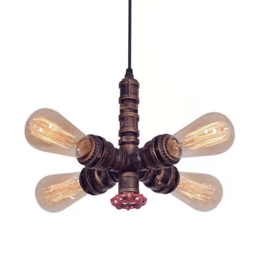 Metal Pendant Chandelier - 4-Light Radial Design in Bronze/Black - Perfect for Living Room