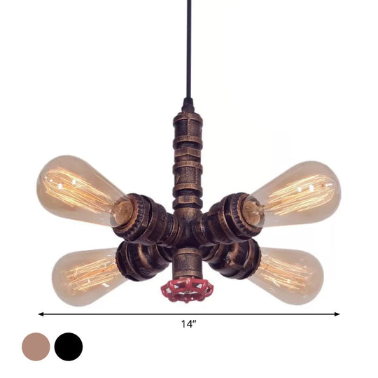 Metal Pendant Chandelier - 4-Light Radial Design in Bronze/Black - Perfect for Living Room