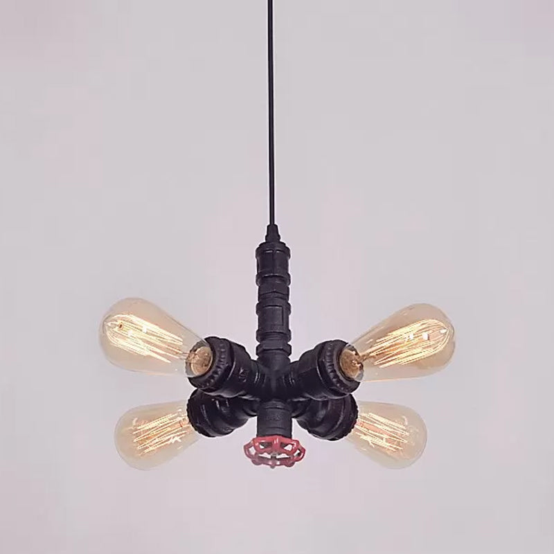 Metal Pendant Chandelier - 4-Light Radial Design in Bronze/Black - Perfect for Living Room