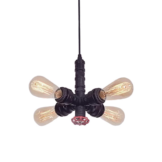 Metal Pendant Chandelier - 4-Light Radial Design in Bronze/Black - Perfect for Living Room