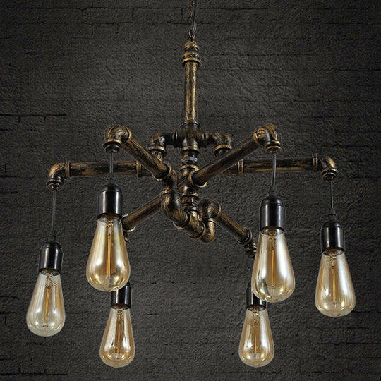 Industrial Brass Hanging Lamp Plumbing Pipe Chandelier Light Fixture - Iron Antique, 4/6 Bulb Design