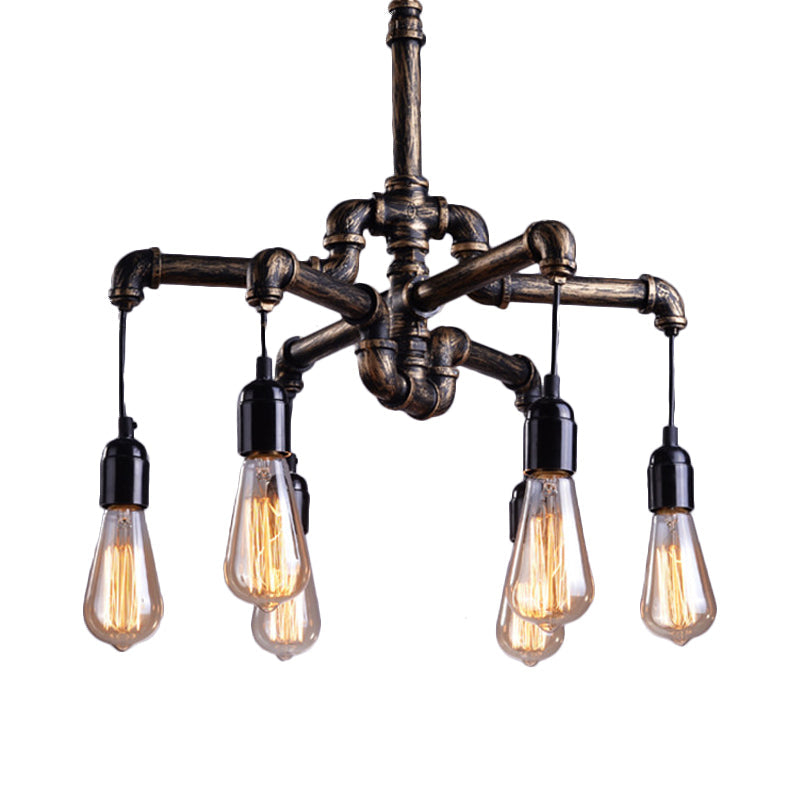 Iron Antique Brass Hanging Lamp - Industrial Chandelier Light Fixture With Plumbing Pipe 4/6 Bulbs