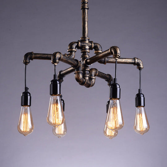 Iron Antique Brass Hanging Lamp - Industrial Chandelier Light Fixture With Plumbing Pipe 4/6 Bulbs