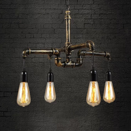 Industrial Brass Hanging Lamp Plumbing Pipe Chandelier Light Fixture - Iron Antique, 4/6 Bulb Design