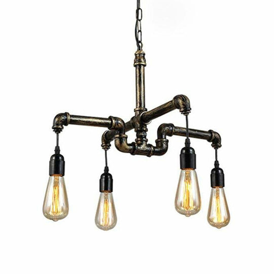 Industrial Iron 2-Layer Water Pipe Chandelier with Bronze Finish - 4/6 Heads - Dining Room Ceiling Light