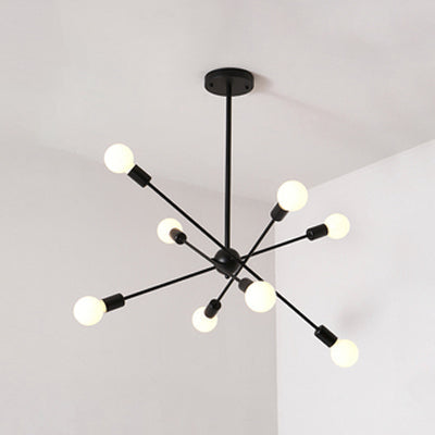 Bare Bulb Ceiling Chandelier - Vintage Metal Suspension Pendant Light In Black 8 /