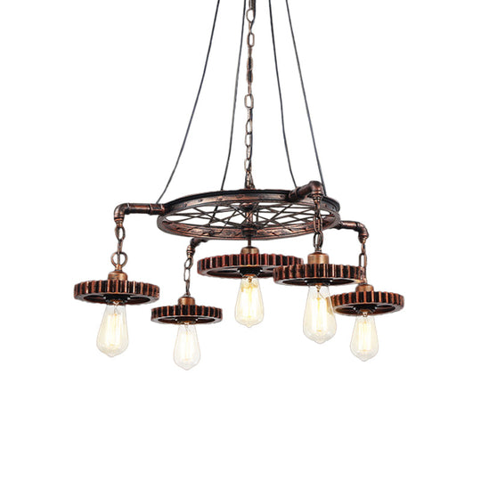 Bronze Gear Chandelier - Loft Style Iron Suspension Lamp For Living Room 3/5/7-Light Ceiling Fixture