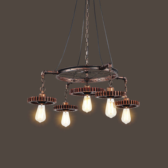 Antiqued Bronze Gear Chandelier - Loft Style Iron 3/5/7-Light Ceiling Lamp for Living Room Suspension