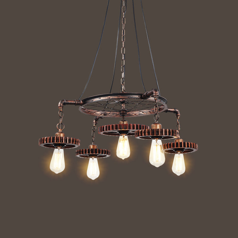 Bronze Gear Chandelier - Loft Style Iron Suspension Lamp For Living Room 3/5/7-Light Ceiling Fixture